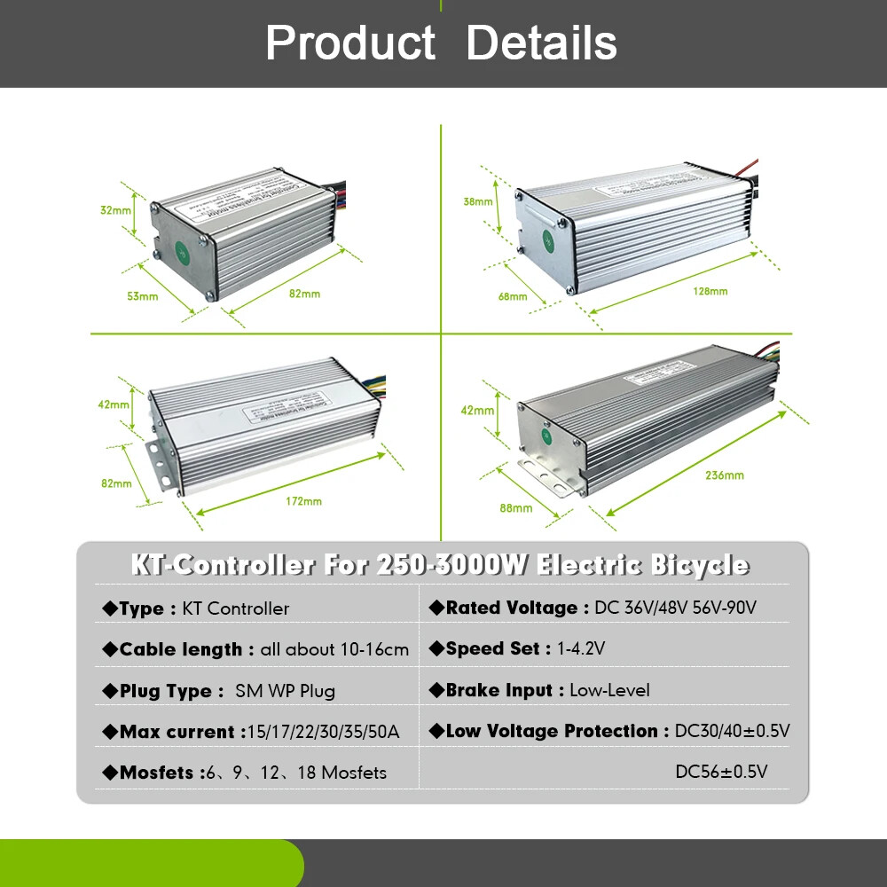 KT Controller 15A-50A E-bike Square Sine Wave Control System 36V 48V 72V Motor