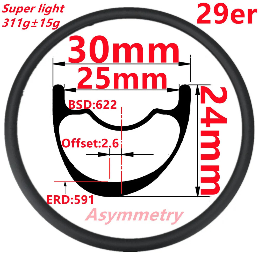 XC MTB Bicycle Rim 30mm Width 24mm Depth 29er UD Matte 28 Holes MTB Carbon Rim