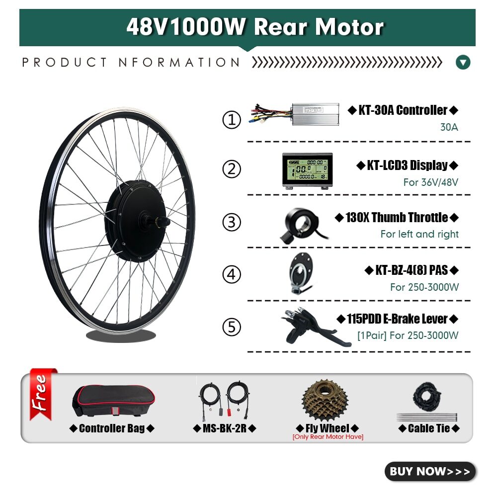 Ebike Conversion Kit 36V 48V 350W 500W 1000W 1500W Front/Rear Hub Motor Wheel