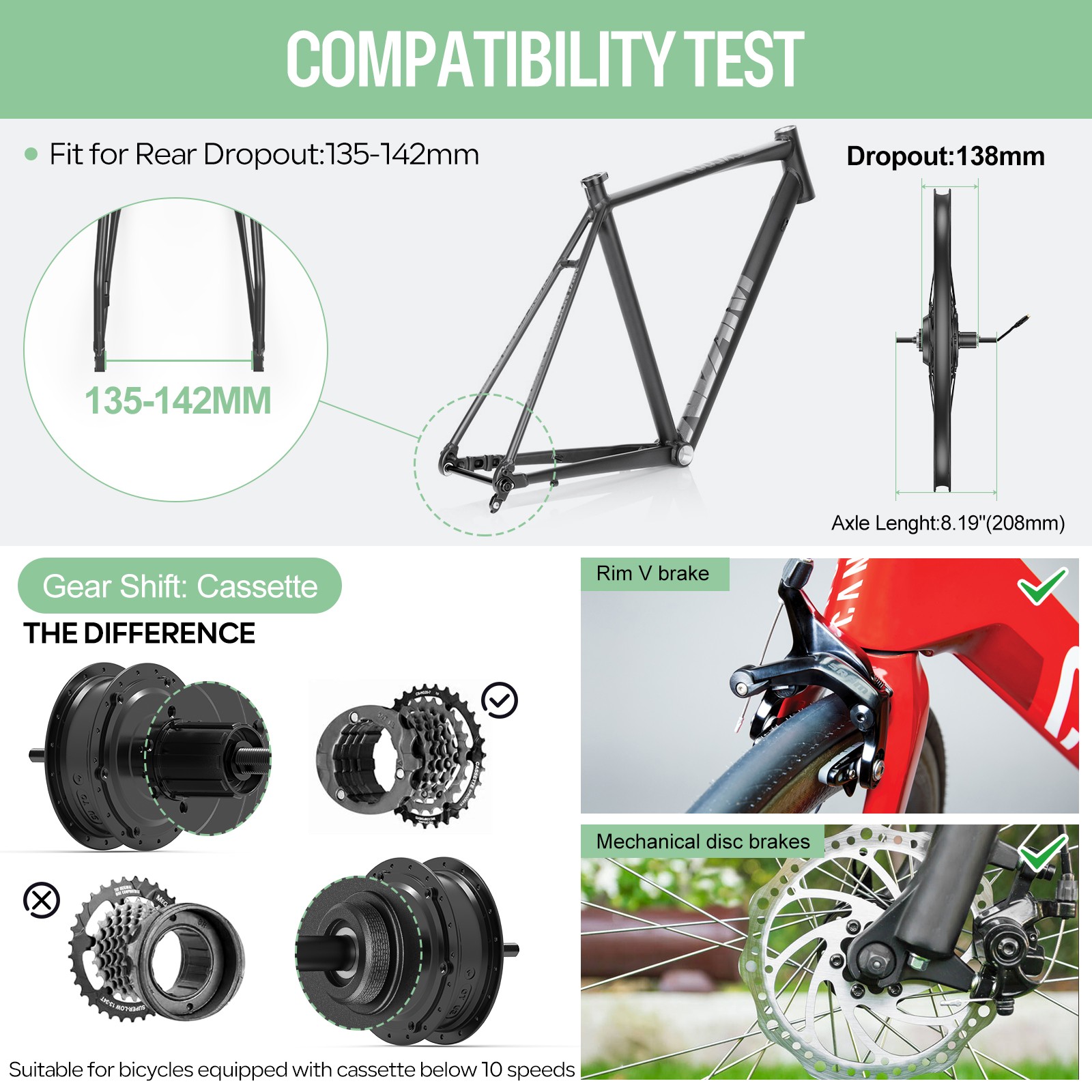 48V750W BAFANG Rear Wheel Motor Conversion Kits For 26″ E-bike Rear Wheel Drive