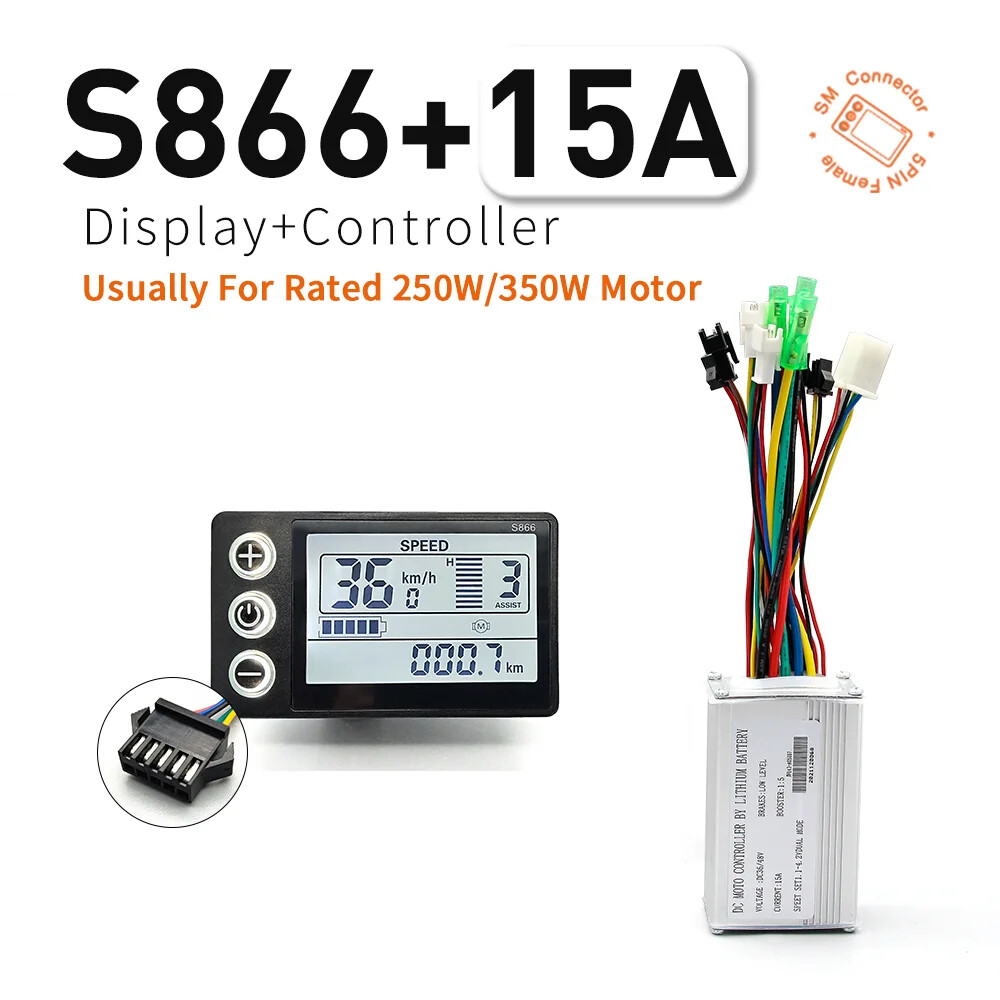 Electric Bicycle 350W/500W Controller with S866 LCD Display for Hub Wheel Motor