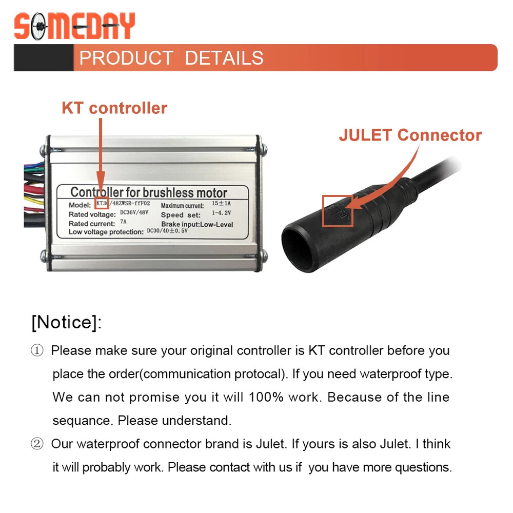 Electric Bike Controller 36V 48V 250W-1500W Brushless Controller with Light