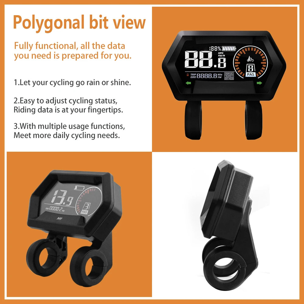 Electric Bike LCD Color Display M9 24V 36V 48V 52V 60V 72V SM/Waterproof Plug