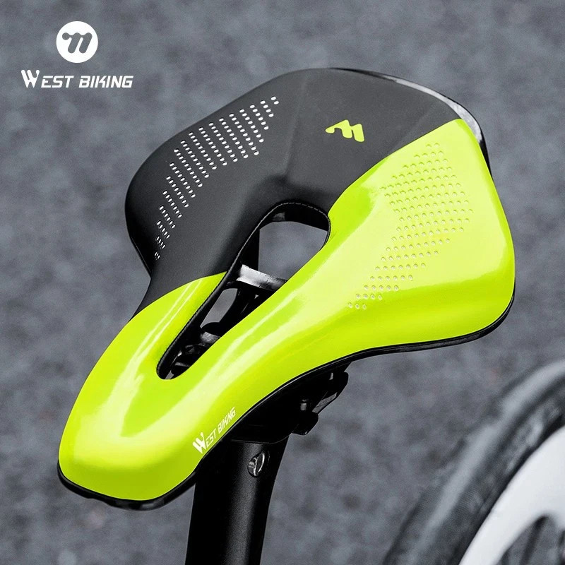 WEST BIKING Bicycle Saddle Cushion Steel Rail Leather Cycling Bike Saddle Green