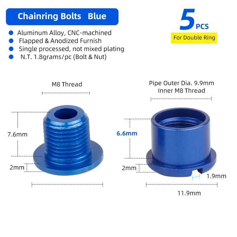5Pcs Bicycle Crankset Bolts 6.5/8.5Mm Single Double Chainrings Screw Outer Nut D
