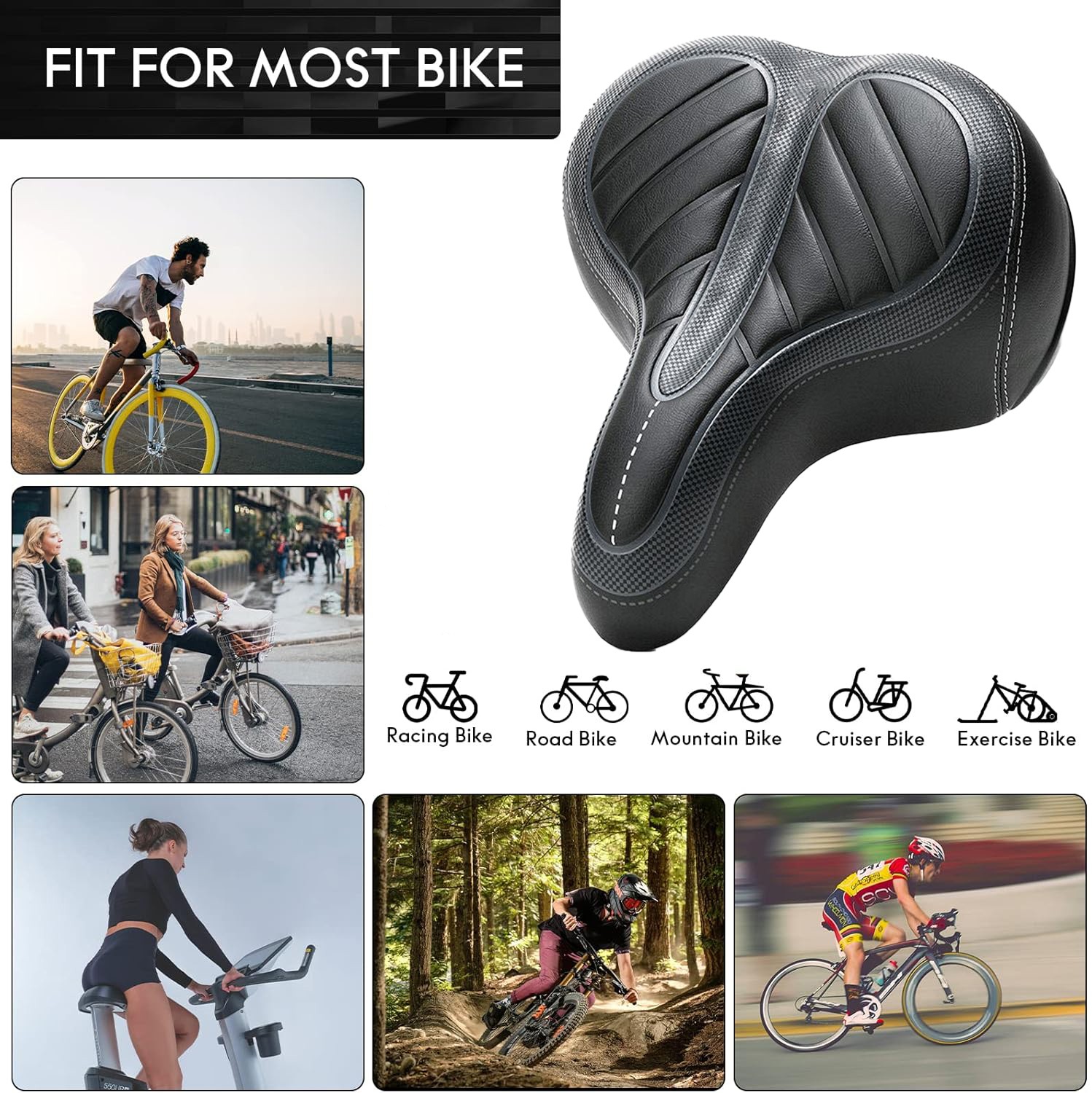 Oversized Bike Seat,Wide Bicycle Saddle for Women Men Comfort Waterproof Leather