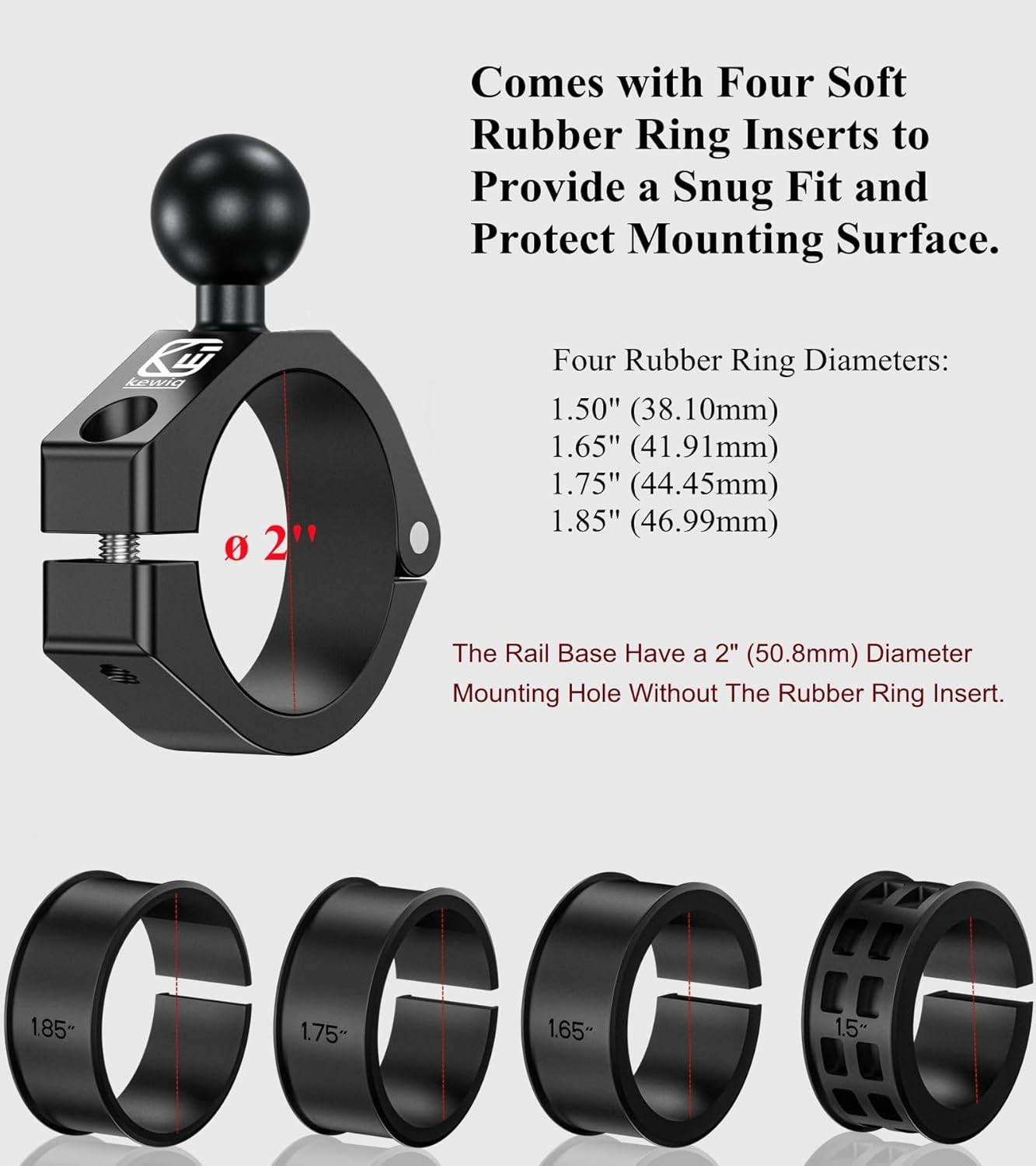 Aluminum Alloy Large Bar Clamp Mount Base with 1” TPU Ball | Fit 1.5” / 1.65”