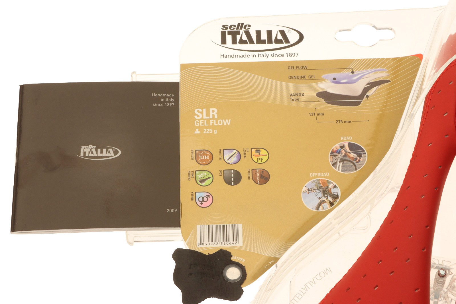 Selle Italia SLR Gel Flow Saddle Vanox Rails Red Perforated Leather 2010 NOS NEW