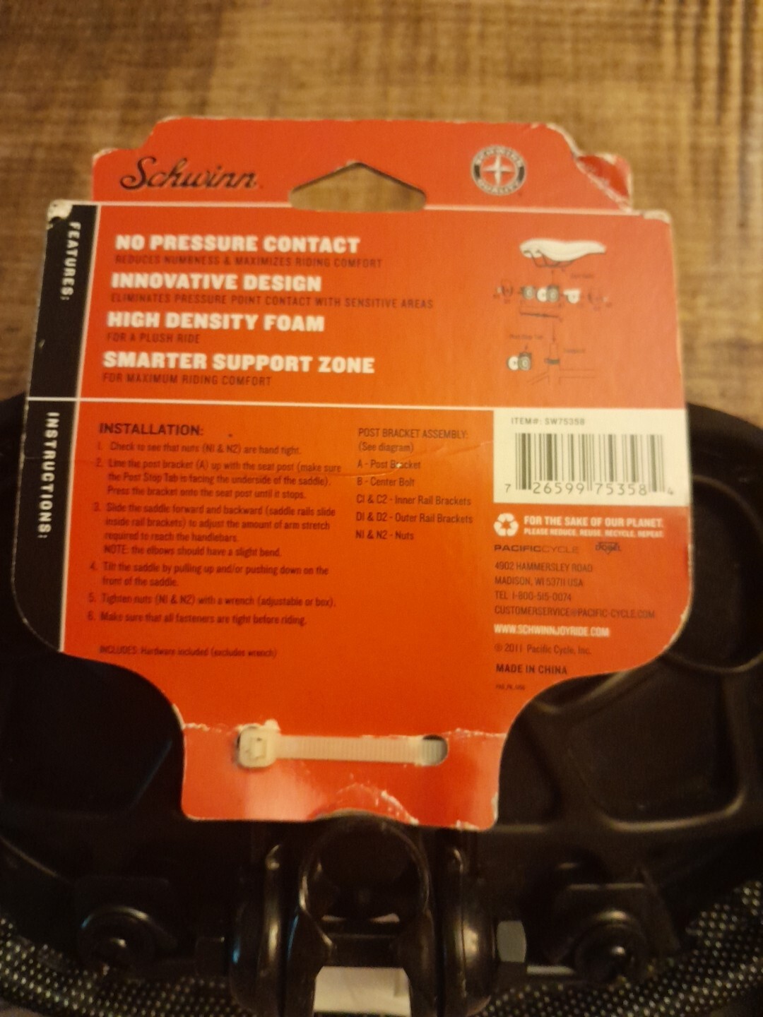 SCHWINN Bicycle Stress Free Noseless Saddle Bike Seat See Description