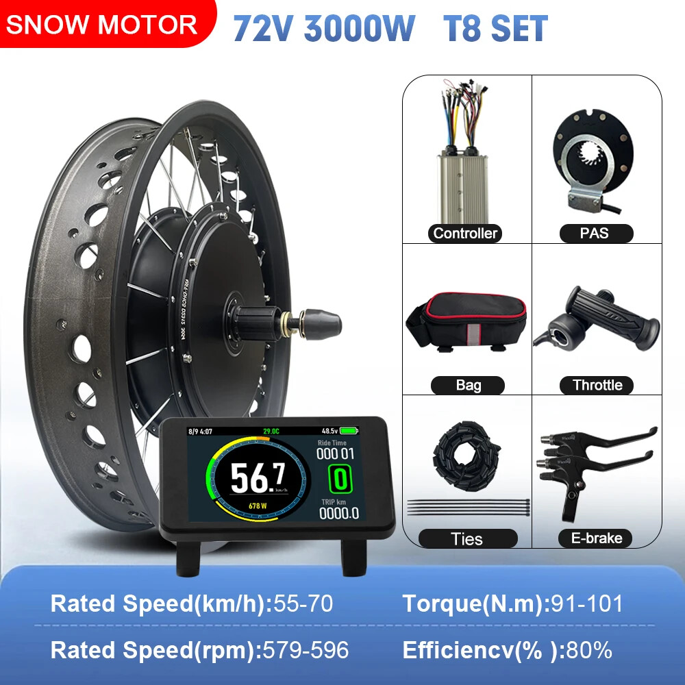 72V 3000W Snow Electric Bicycle 20 24 26inch Fat Tire Brushless Rear Hub Motor