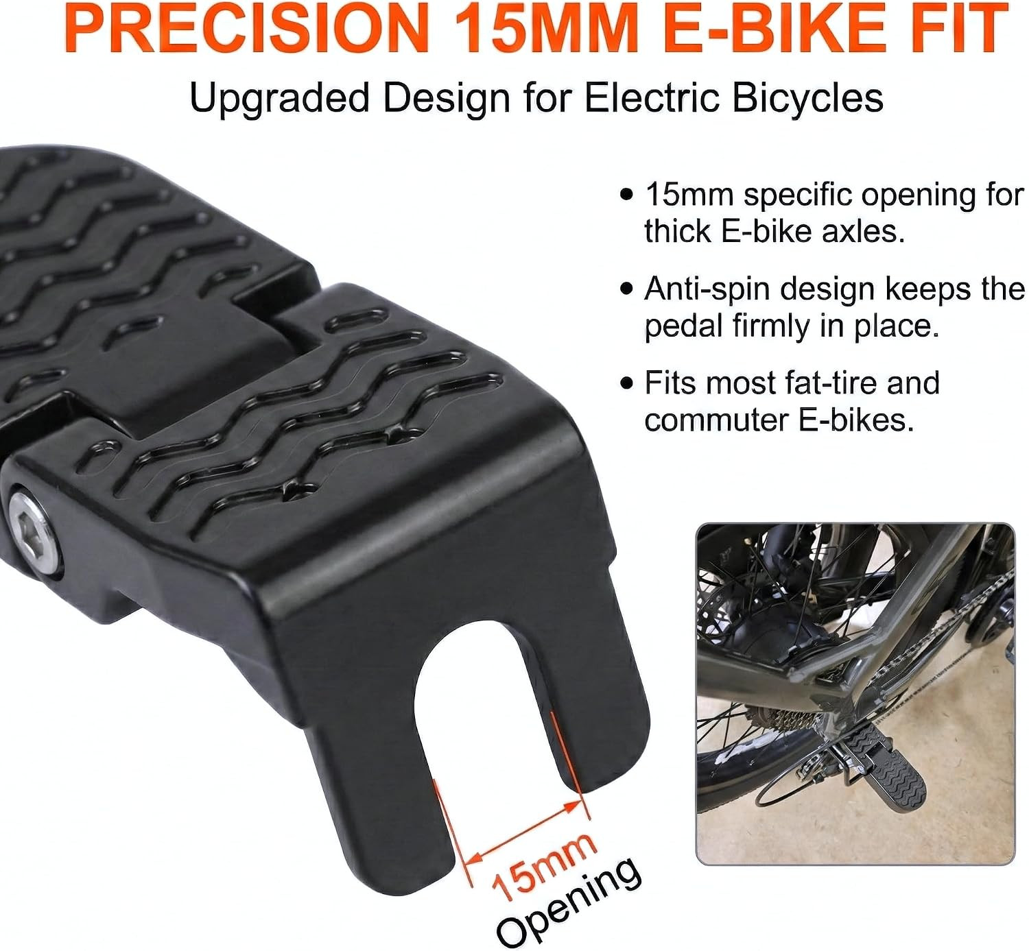 Heavy Duty E-Bike Foot Pegs for 15Mm(0.59″) Axle ONLY, Anti-Slip Foldable Rear P