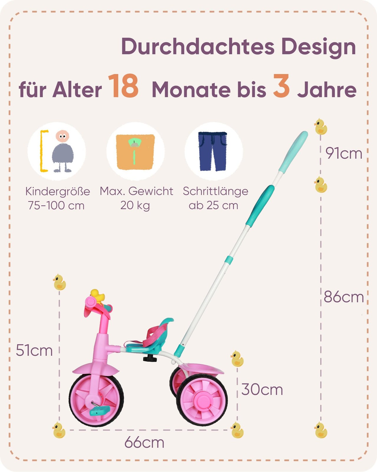 2 in 1 Tricycle from 18 Months to 3 Years, Kids Tricycle with Improved EvaRä…