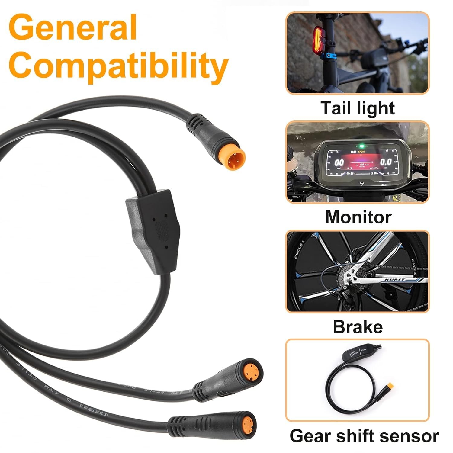YSplit Extension Cable 1T2 Wire 3pin Waterproof Ebike Light Gear Brake 2 PCS