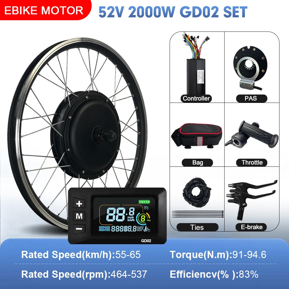 52V 2000W Bicycle Ebike Conversion Kit 20-29″ 700C Rear Rotate Hub Motor Wheel