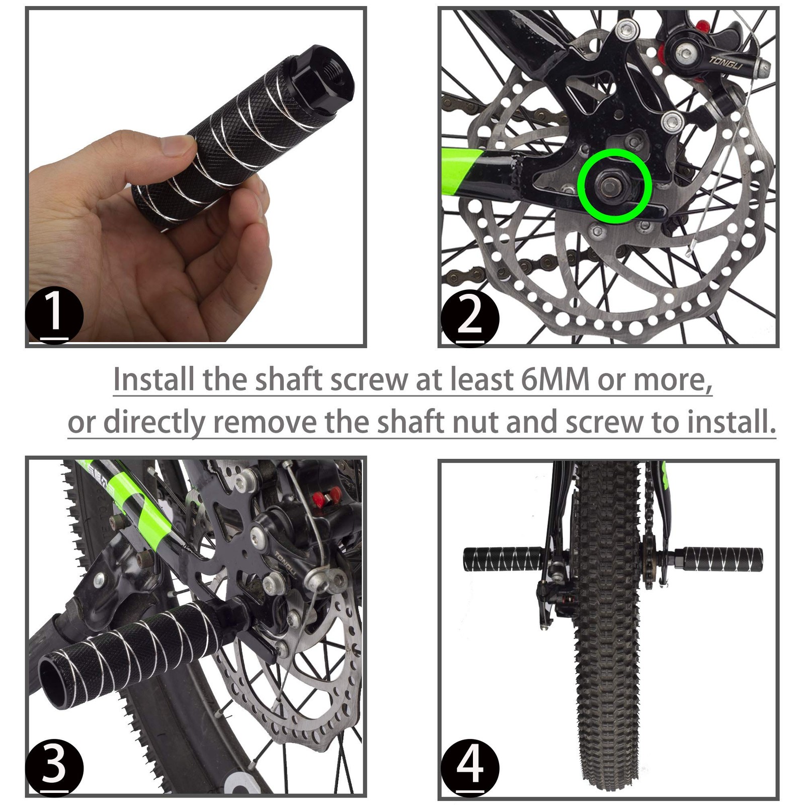 4Pcs Bike Pegs Aluminum Alloy Anti-Skid Lead Foot Pegs 3/8 Inch Axle Black
