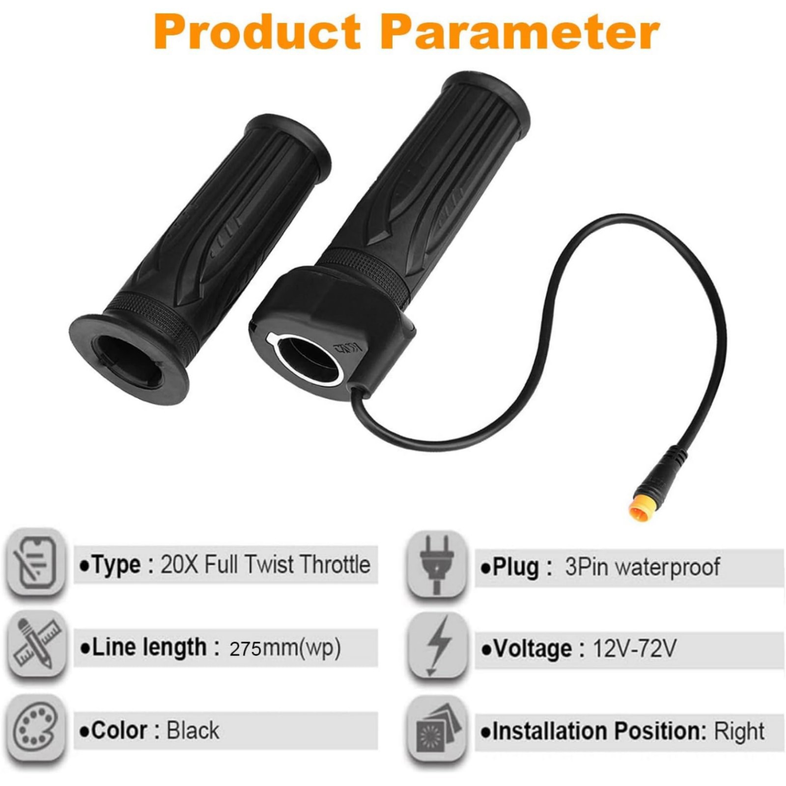 For Ebike 12V-72V Waterproof Full Twist Throttle Grip Kit High Quality Brand New