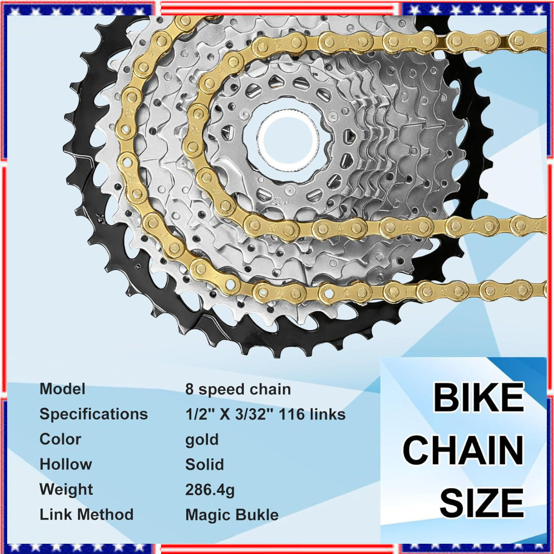 6 7 8 Speed Bike Chain Heavy Duty Steel for Road Mountain Bikes Gold 116 Links