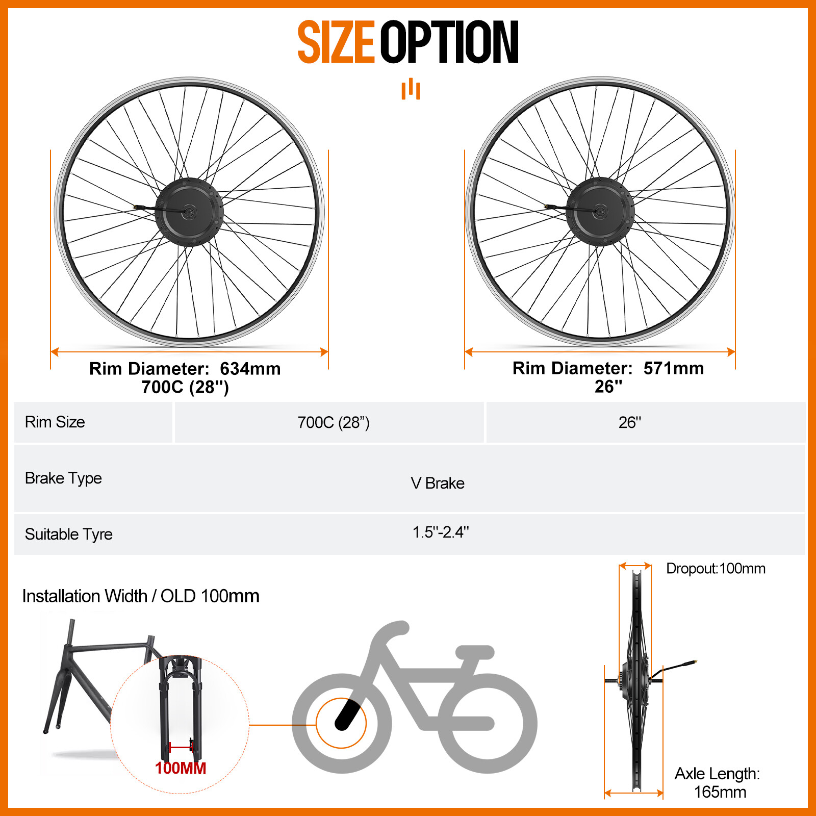 For 20“/26″/700C Wheel 48V 500W Front Hub Motor Electric Bike Conversion Kit