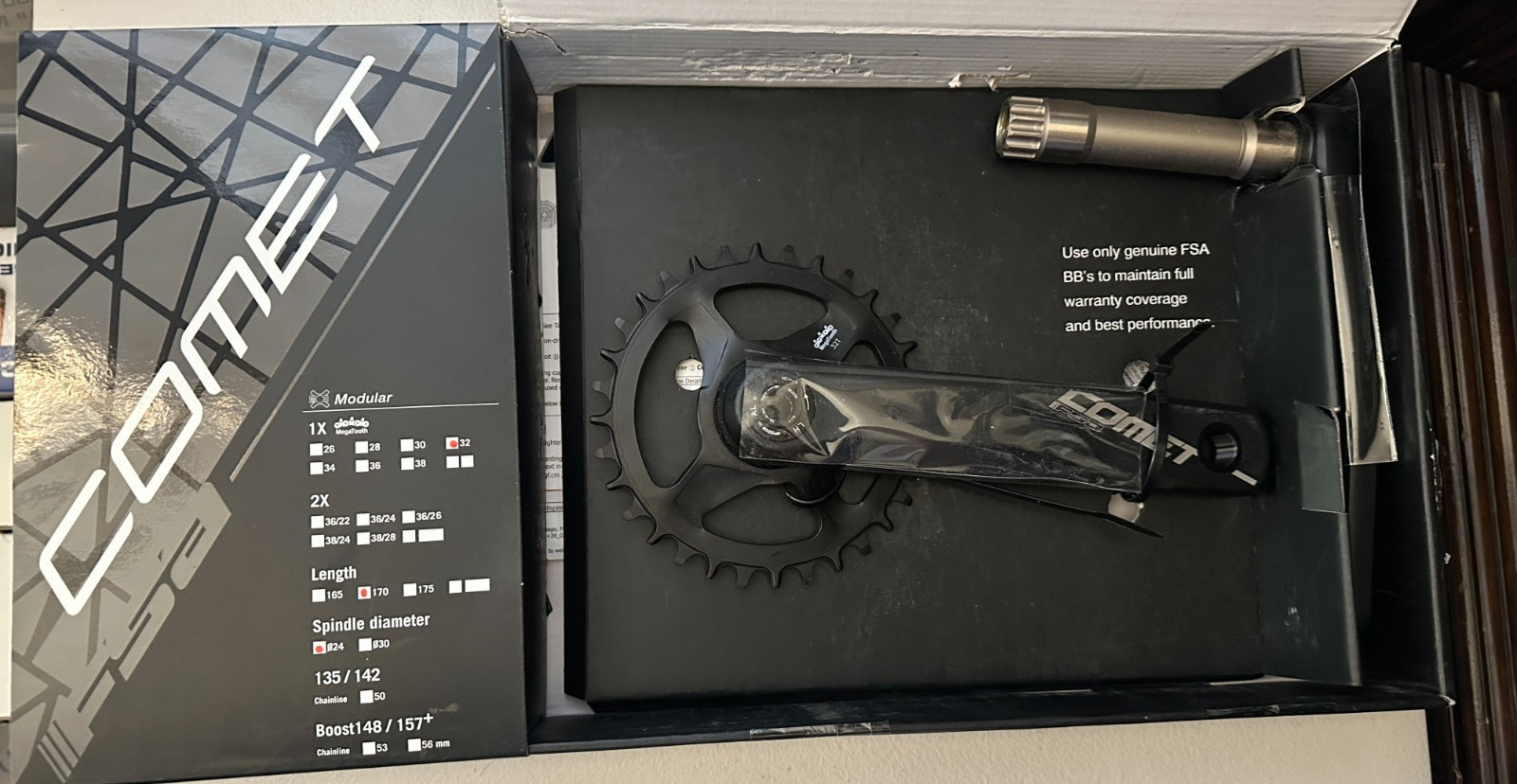 FSA Comet Crankset 1×11 170mm 32T Crank Arm Black New In Open Box Modular CKM-7