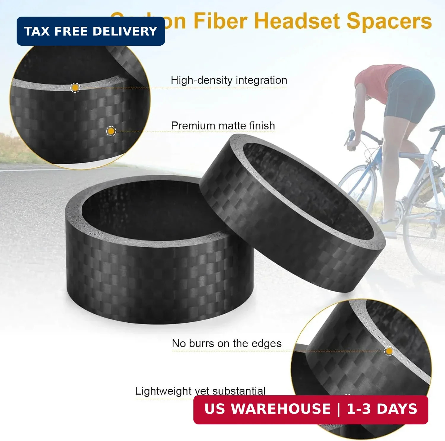 11PCS Bike Carbon Fiber Headset Spacers, Matte Finish, Fits 1-1/8 Inch Stem for
