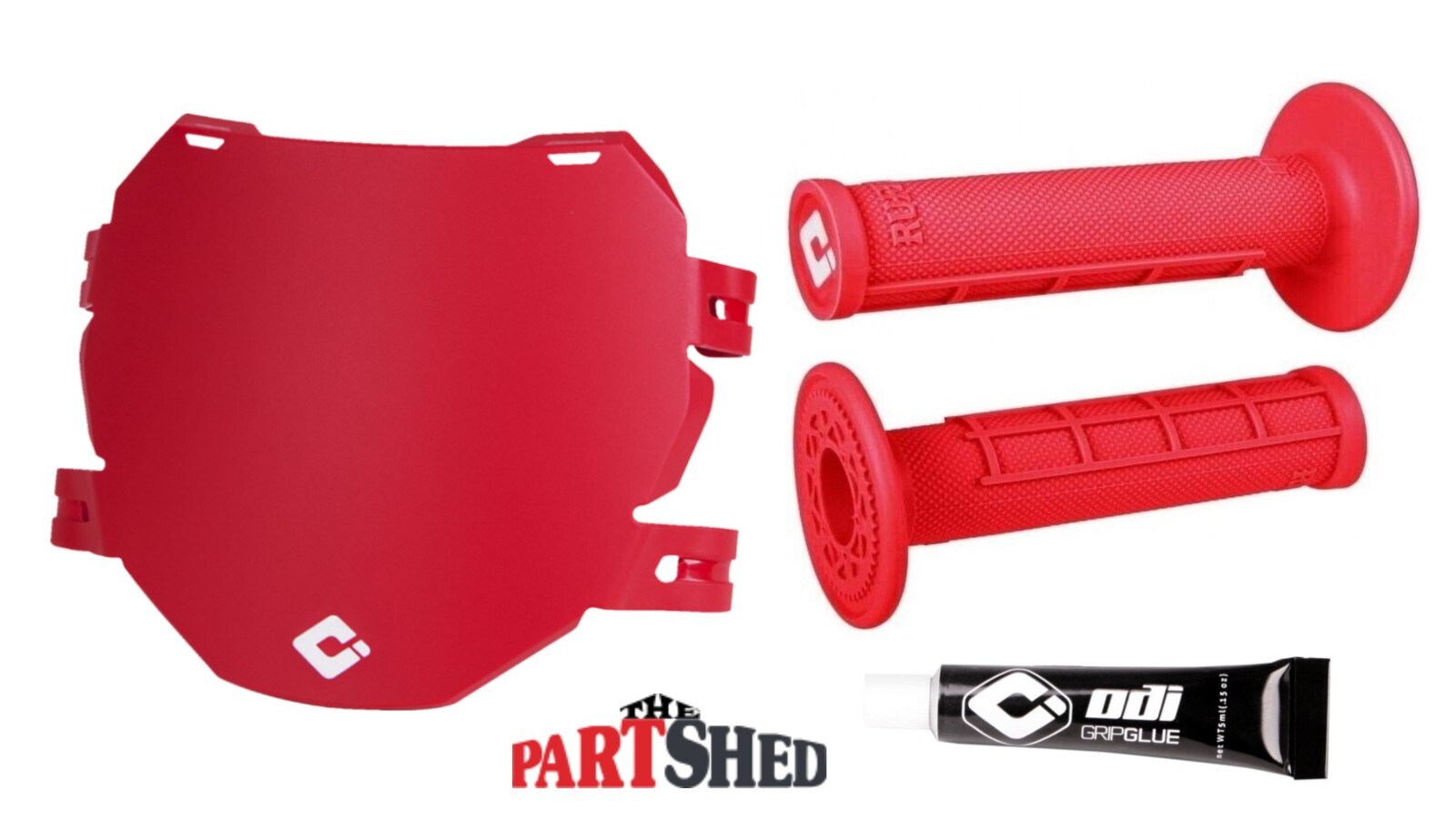 Downhill Bike ODI Red Number Plate Red Half Waffle ODI Grips With Grip Glue
