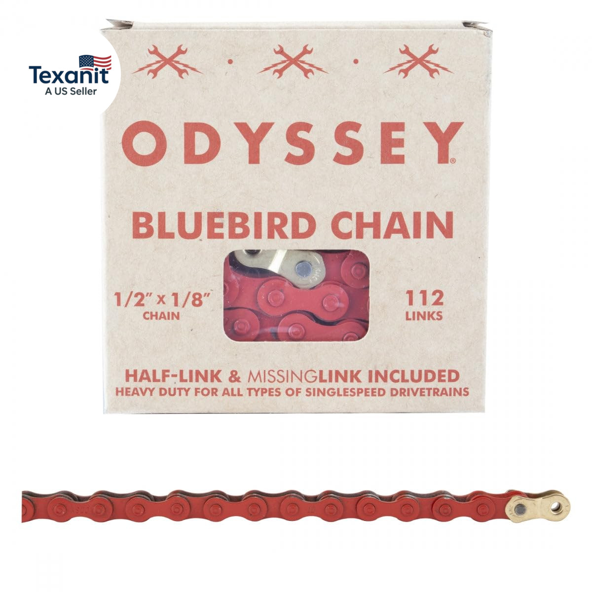 Bluebird Chain – Single Speed 1/2″ X 1/8″, 112 Links, Red