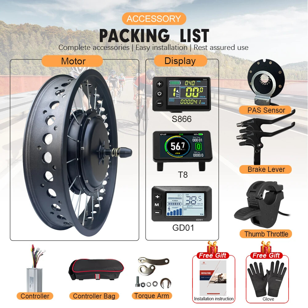 36V 48V 500W 1000W 1500W 4.0Tire Brushless Front Hub Motor Wheel Dropout 135mm