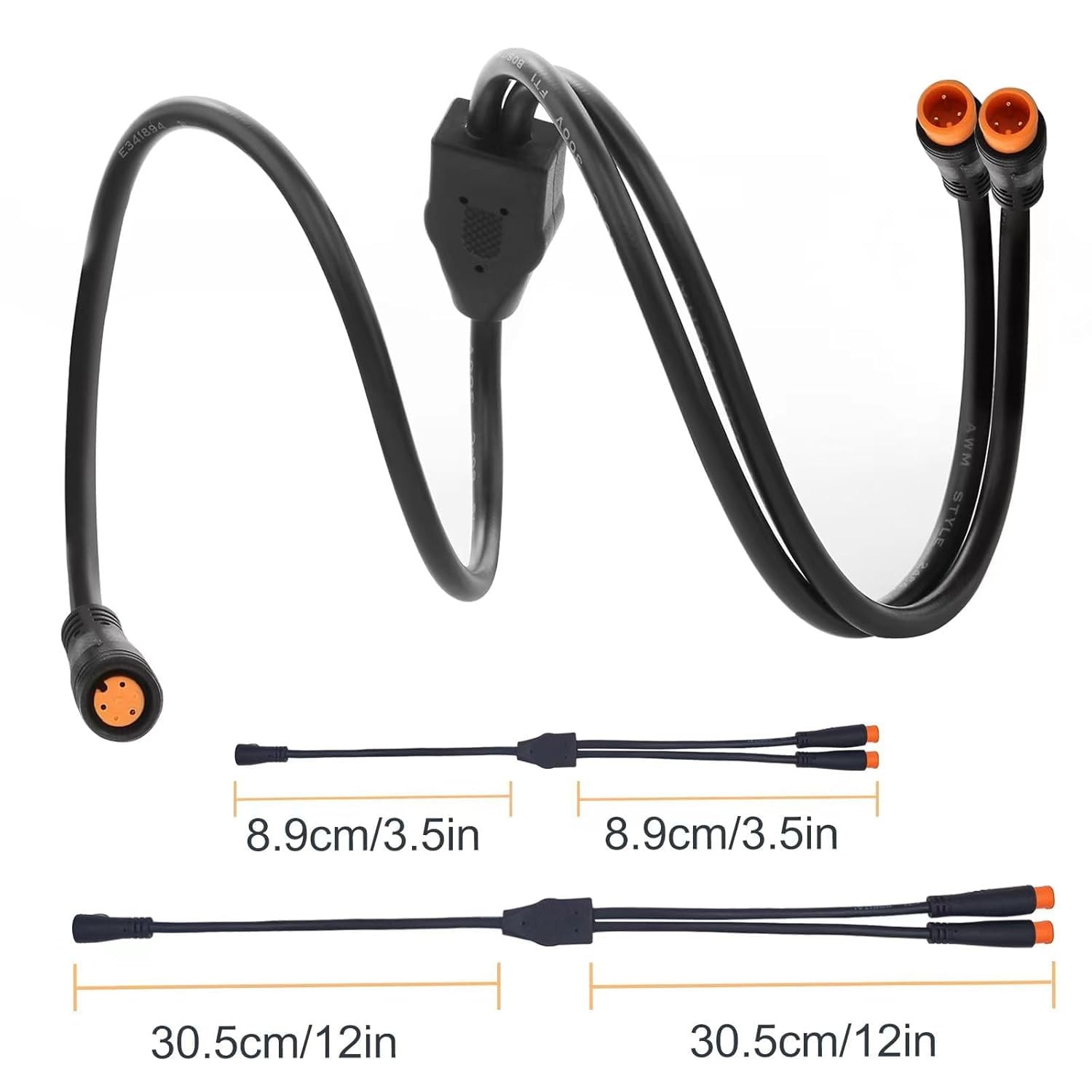 YSplit Extension Cable 1T2 Wire 3pin Waterproof Ebike Light Gear Brake 2 PCS