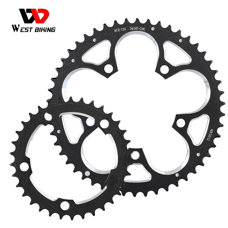 WEST BIKING Road Bike Chainring 110BCD 34T/50T Tooth Plate 8/9/10/11 Speed Black