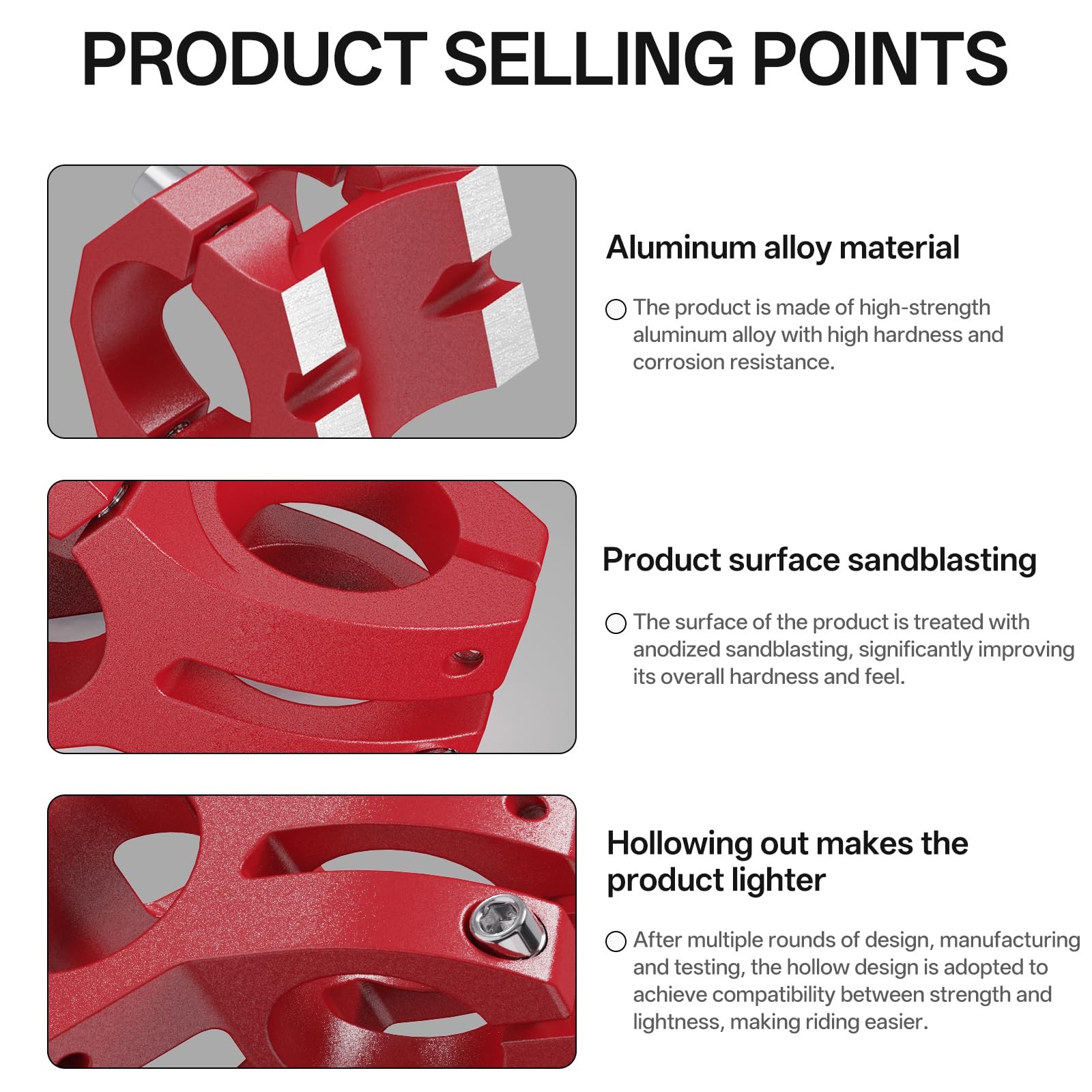 LUNJE Bike Stem, 31.8mm MTB 45mm Short Sandblasted Matte Red