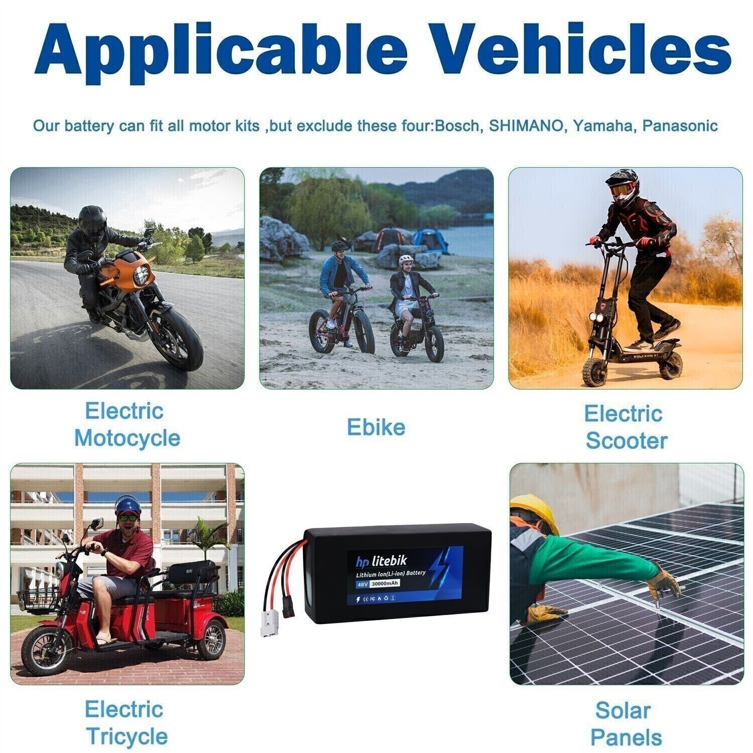 52V 30Ah 30000mAh 200-2600W Electric Bike Bicycle Ebike Lithium Battery 50A BMS
