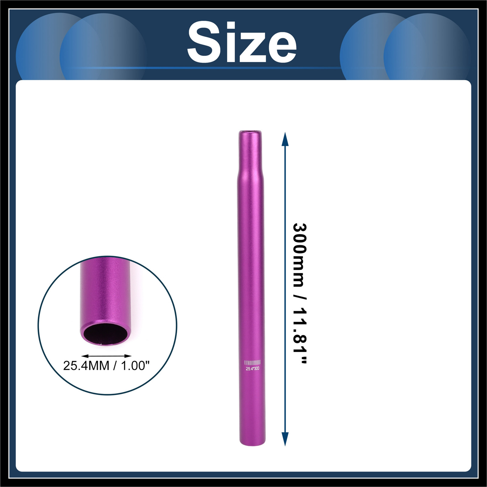 Bike Seat Posts 25.4x300mm Lightweight Post Seat Tube Purple Aluminum Alloy New
