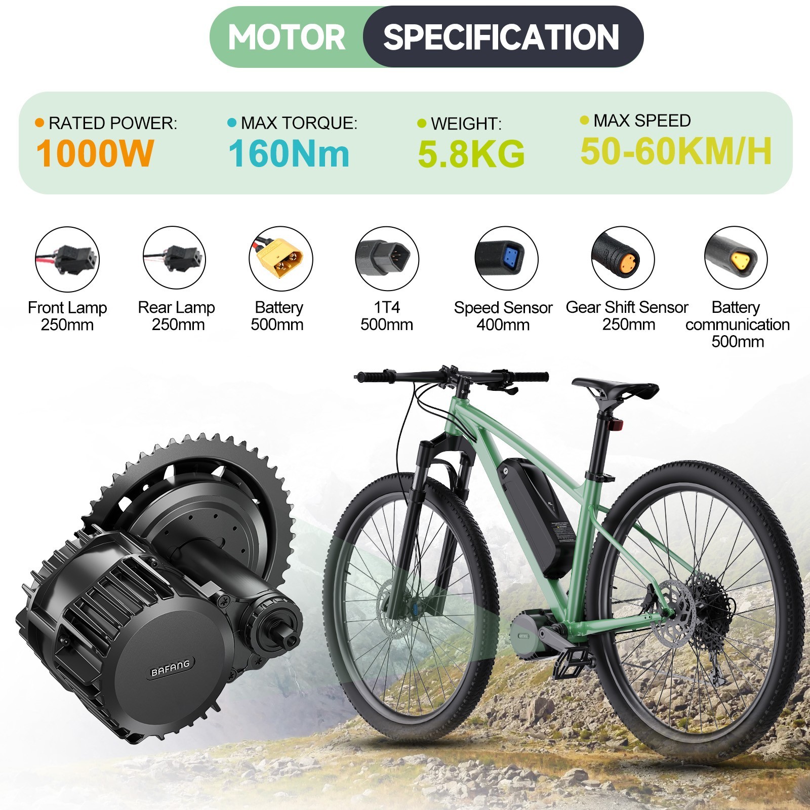52V 48V 1000W BAFANG Mid Drive Motor BBSHD Electric Bike Conversion Kit 68-120MM