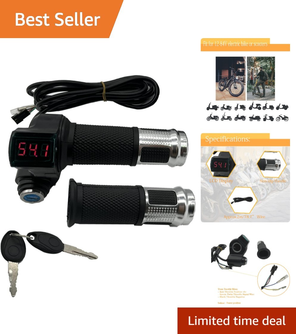 Electric Bike Twist Throttle Grip w/ LCD Indicator – Fits Bicycles & Scooters