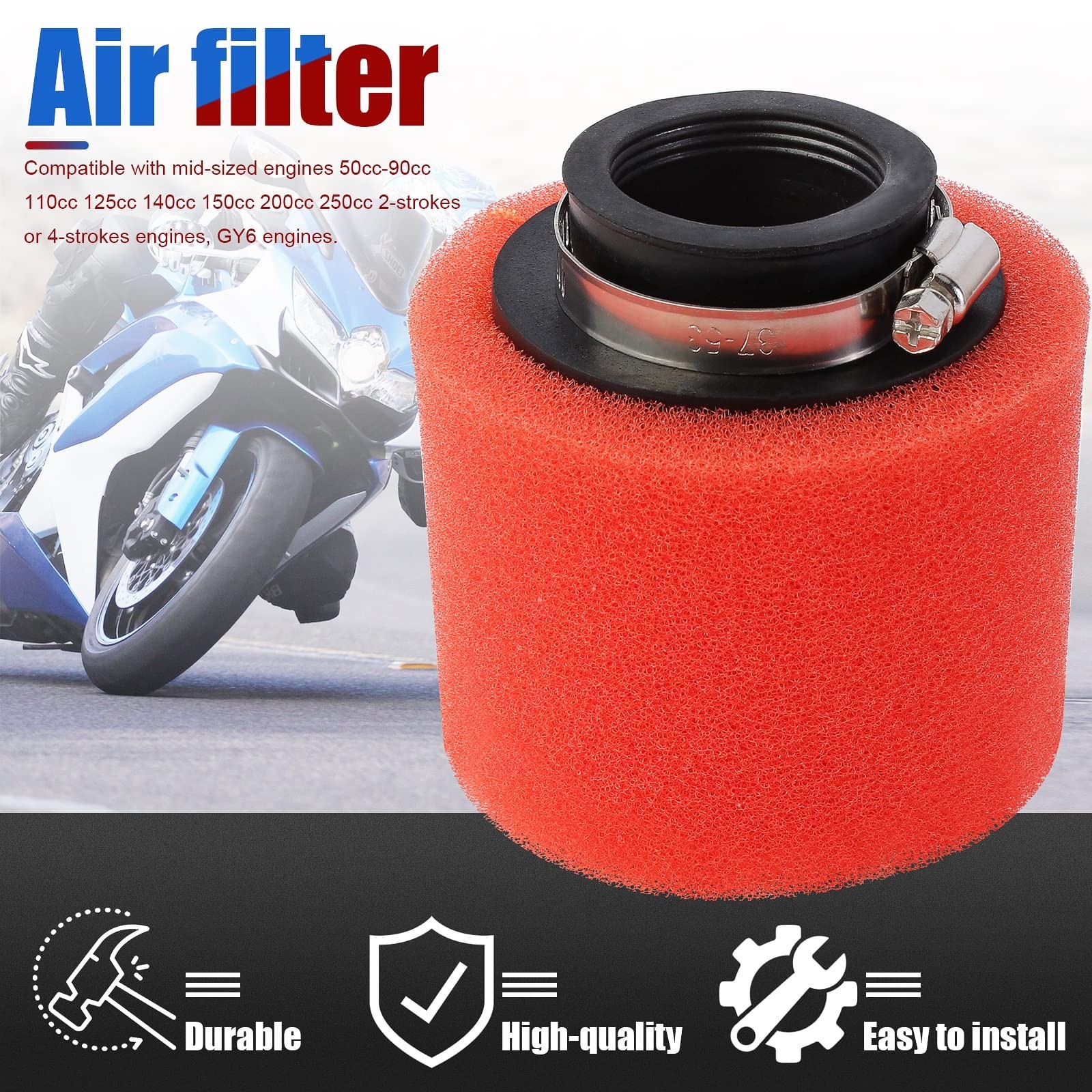 Filter 42mm 1.65inch Red Double Foam Pod Performance for Pit Dirt Bike 125cc …