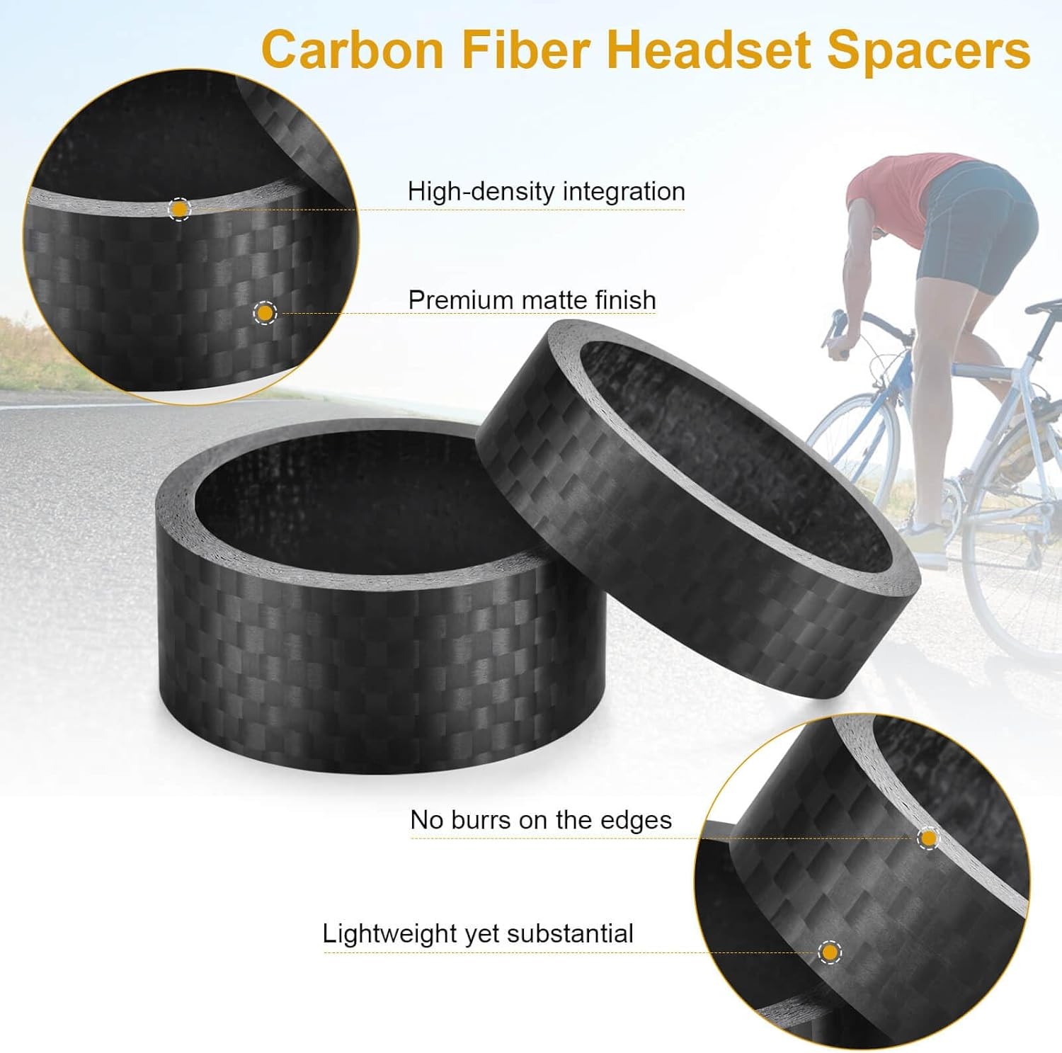 11PCS Bike Carbon Fiber Headset Spacers Matte Finish 1-1/8in Stem 6 Sizes