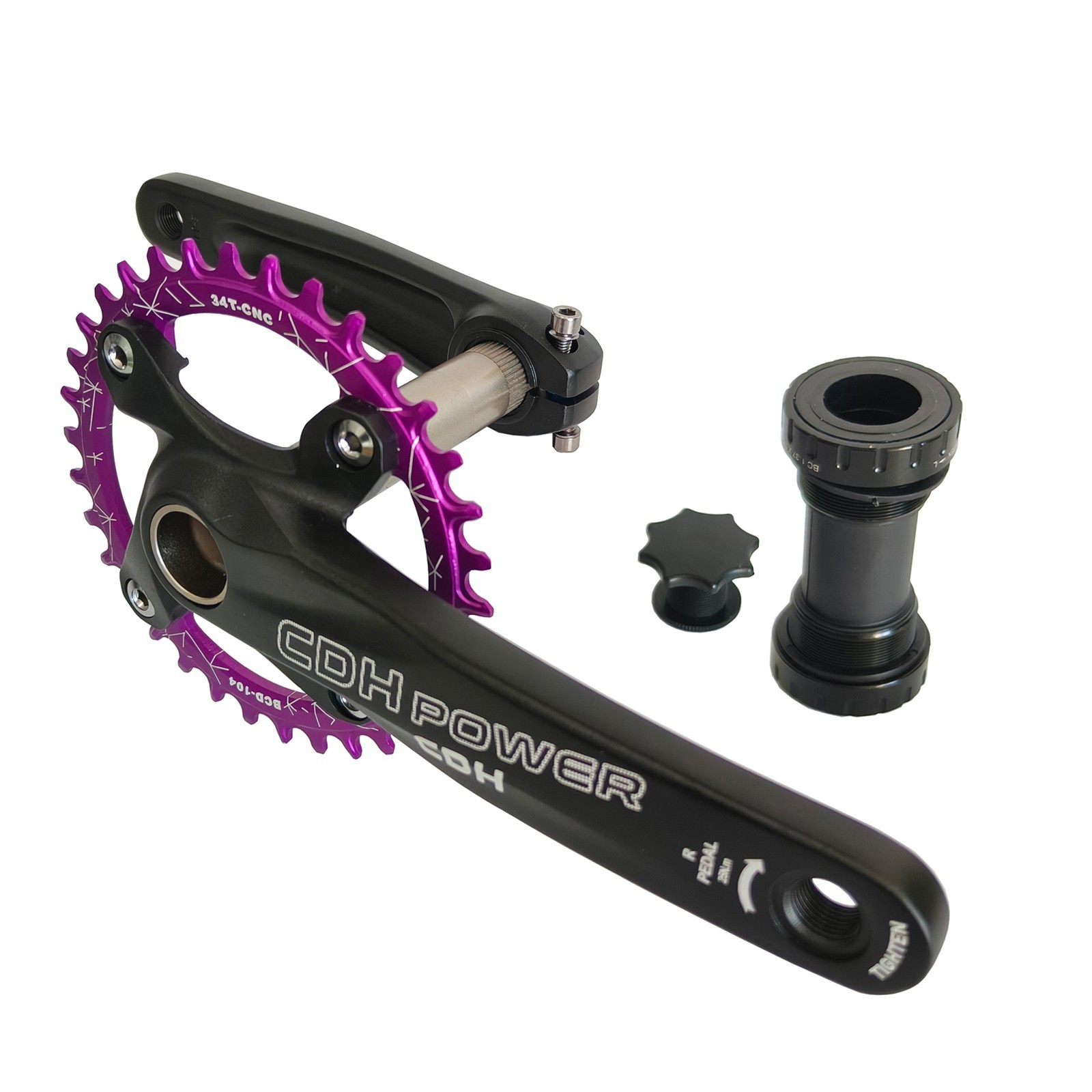 DONSP1986 Bicycle Crankset 34T 170mm 104BCD Hollow Integrated MTB Aluminum w/BB