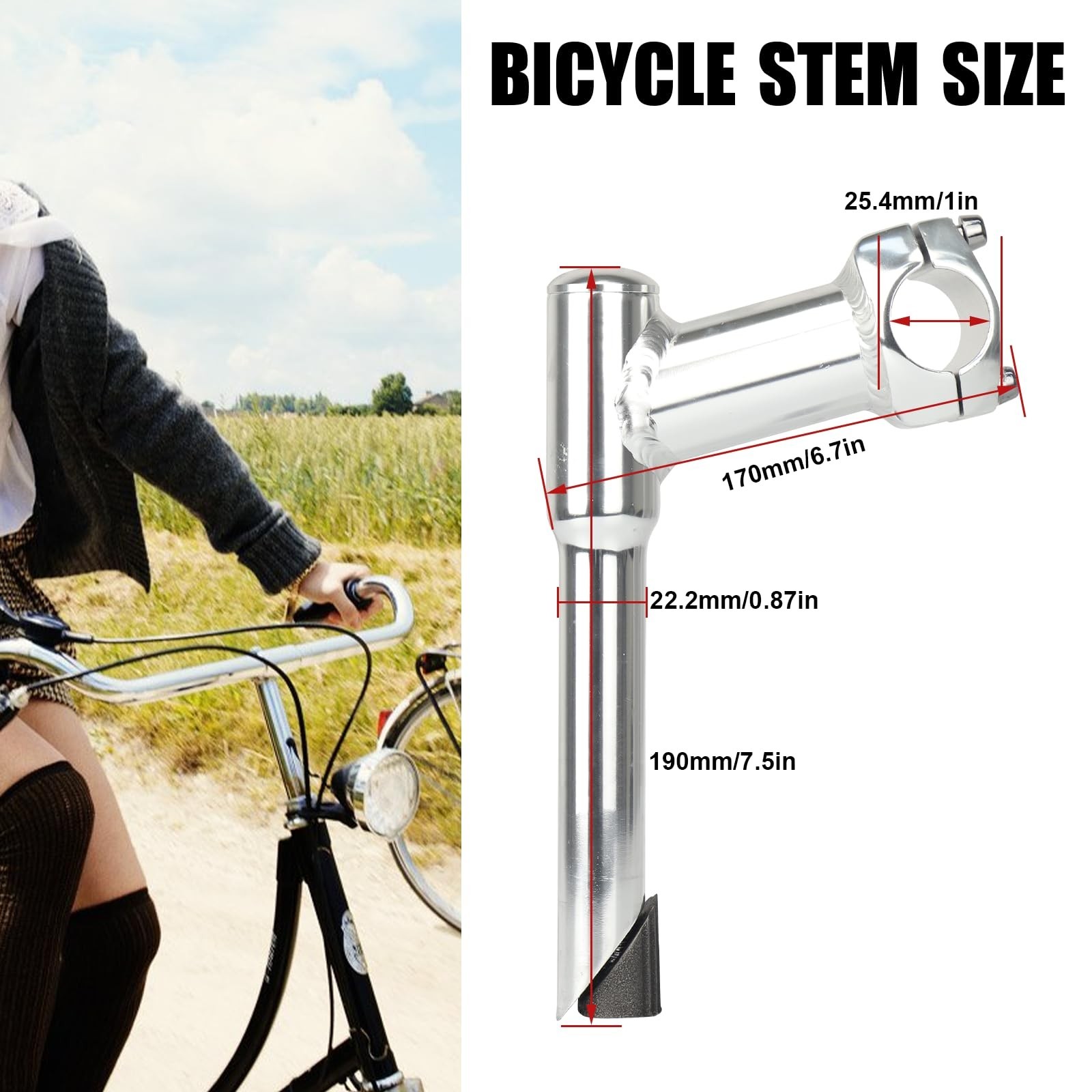 Adjustable Bike Stem 22.2mm Fork & 25.4mm Handlebar, Steel/Aluminum Gooseneck