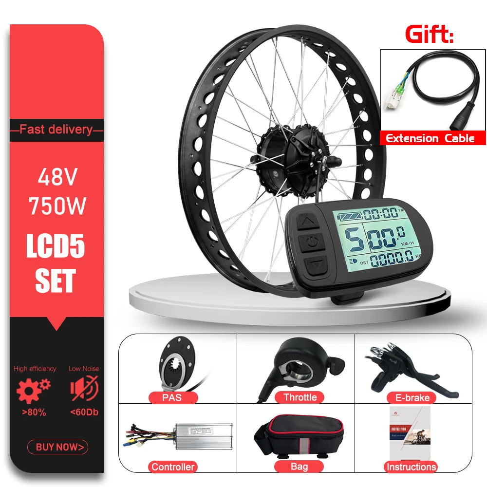 Snow Electric Bike 48V 750W 20/24/26in Fat Tire Brushless Rear Wheel Hub Motor