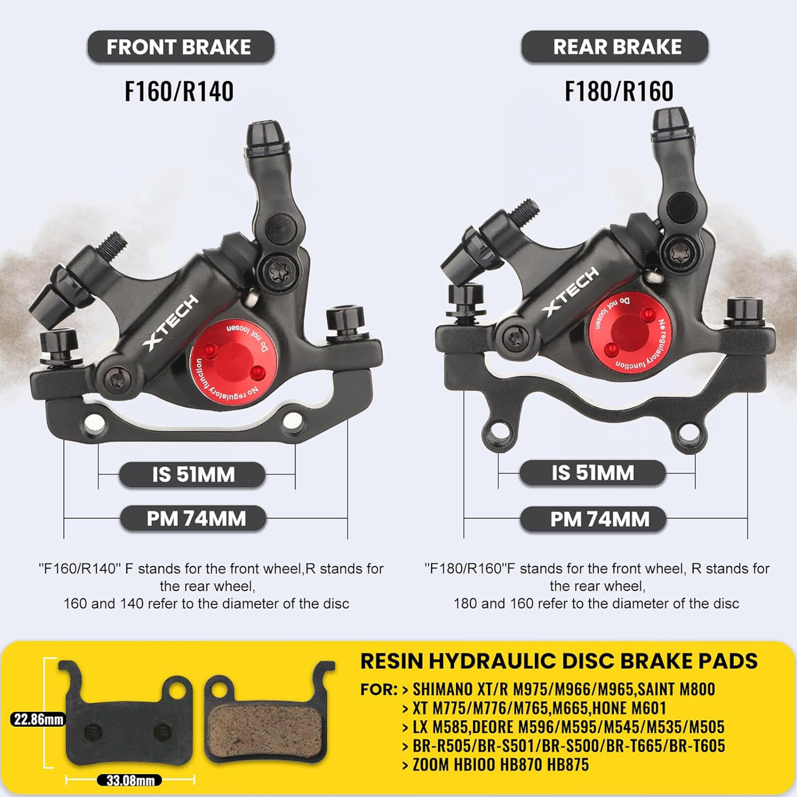 ZOOM XTECH HB100 Linear Pull Disc Brake Caliper Front Rear MTB Bike IS/PM 160mm