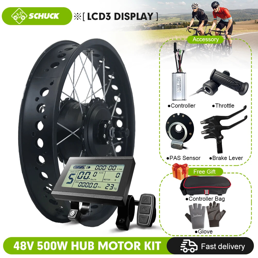20 26 Inch 36V 48V 500W Rear Cassette Hub Motor Snow E-bike Conversion Kit