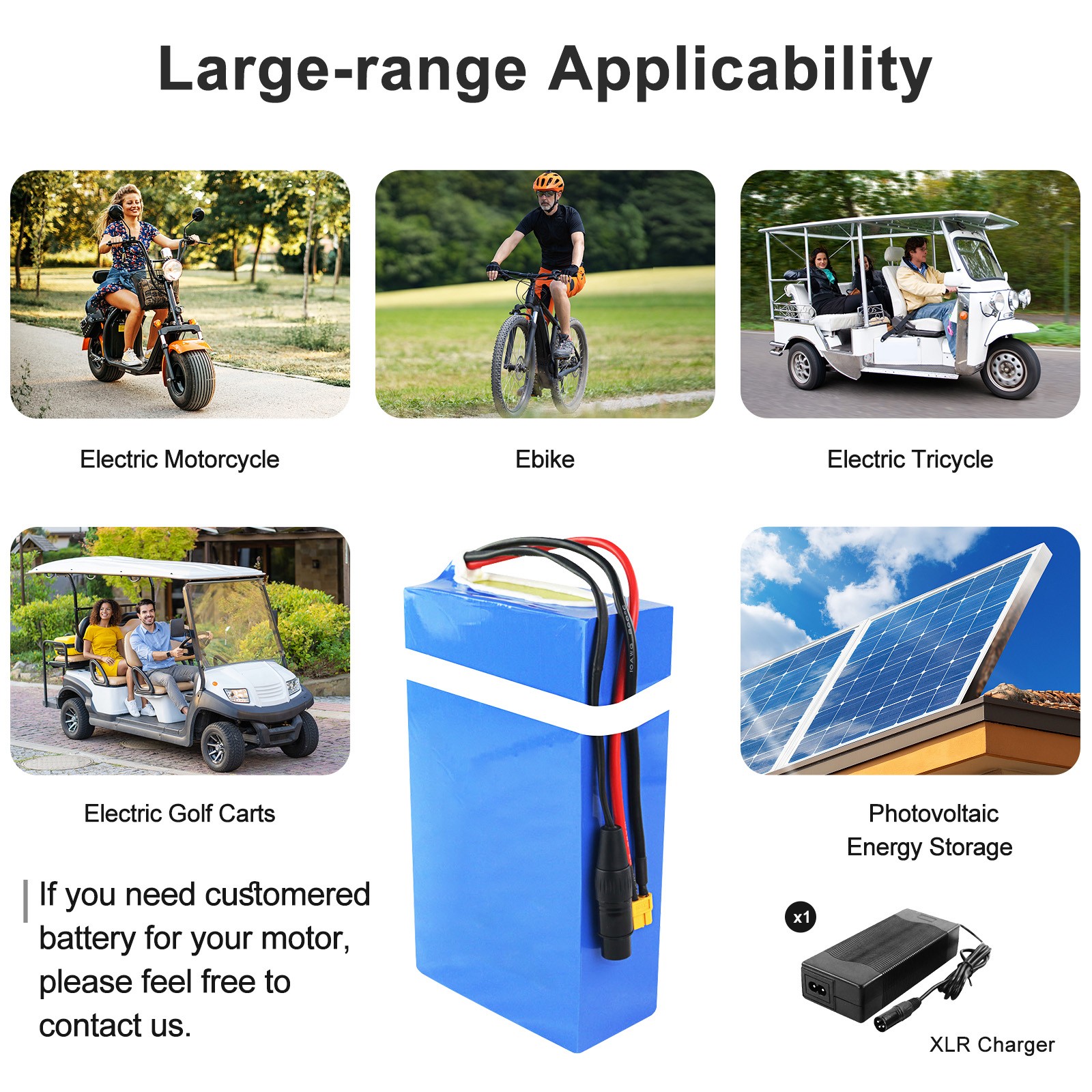 Ebike Battery 36V 48V 72V 15AH/20AH/30AH Li-Ion for 0~3000W Electric Scooter US
