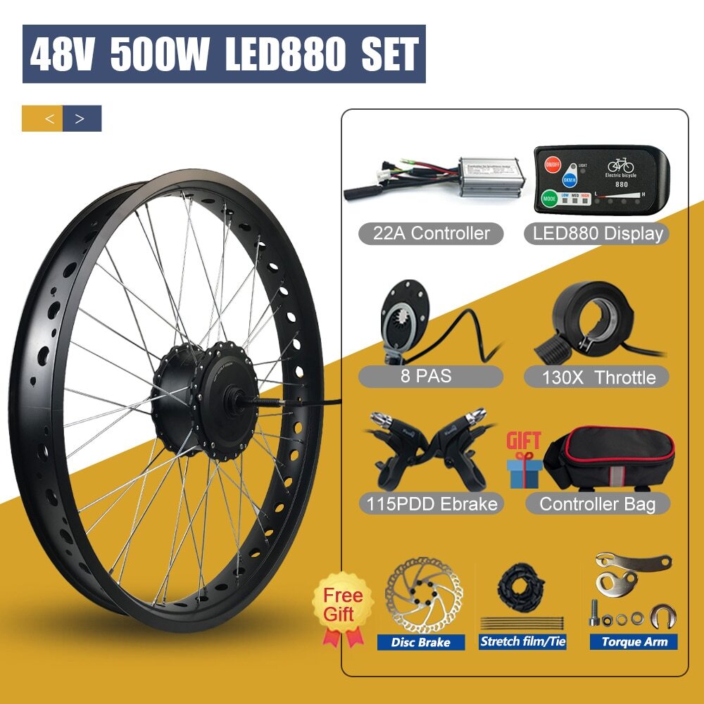 36V 48V 500W Snow E-Bike Conversion Kit Rear Rotate Hub Motor 20 26*4.0″ Wheel