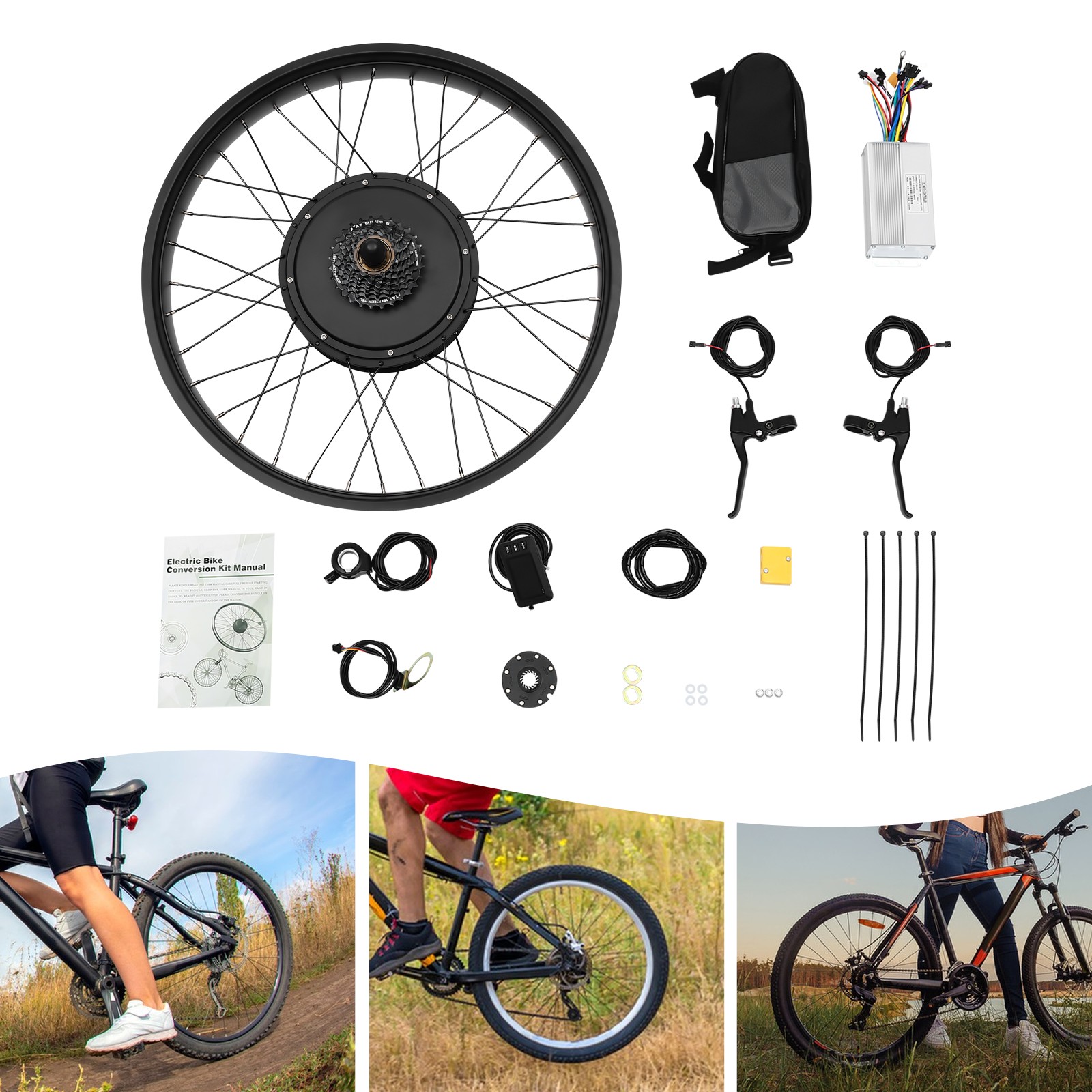 26″ Electric Bicycle Conversion Kit Fat Tire E-Bike Rear Hub Motor LCD 48V 1000W