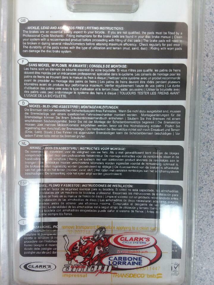 Clark’s MTB Disc Brake Pads VRX Competition VRX 801 Brand New!!