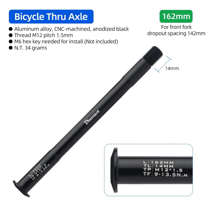 Lightweight Thru Axles M12*P1.5 L120-181Mm for Bike Front Rear Fork Dropout Spac