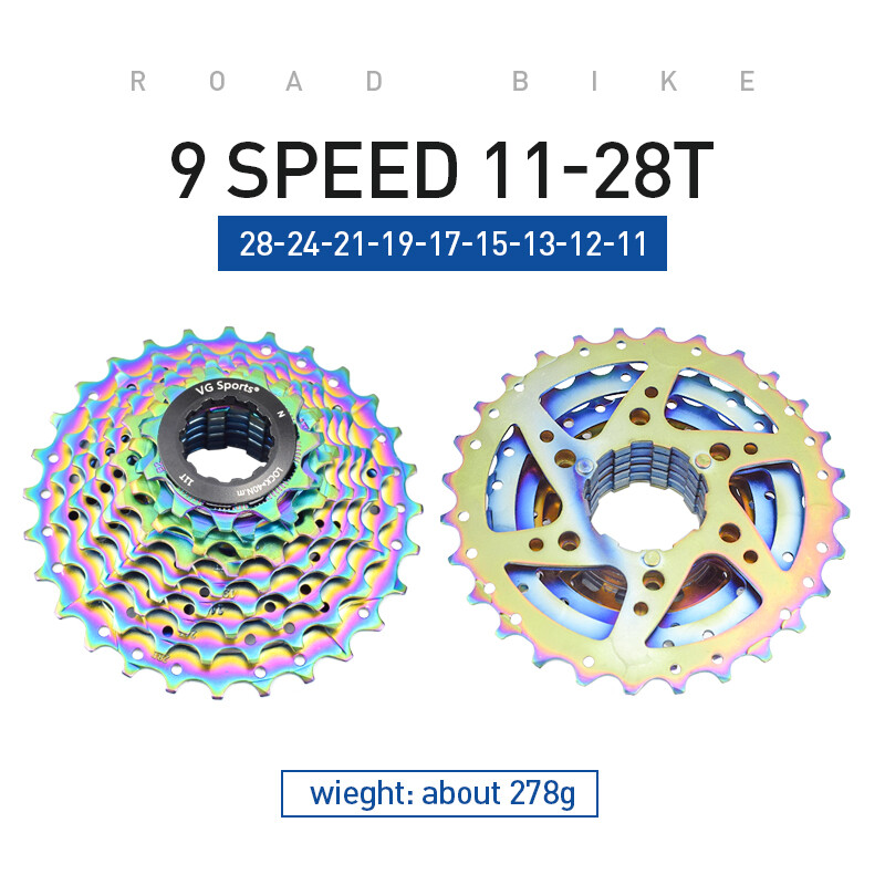 VG Sports Road Bike Cassette 8 9 10 11 Speed 11-/25T/28T Sprocket Rainbow