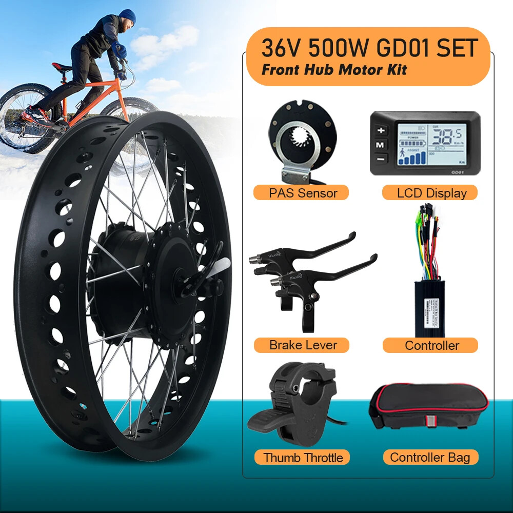36V 48V 500W 20 24 26inch Snow Fat E-Bike Brushless Gear Front Hub Motor Wheel