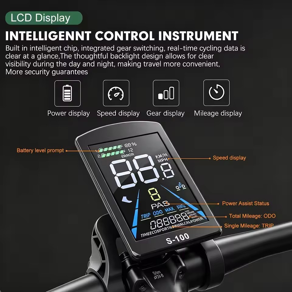 E-Bike 24V-72V LCD S-100 Colour Display Power Speed Meter Control Panel with NFC