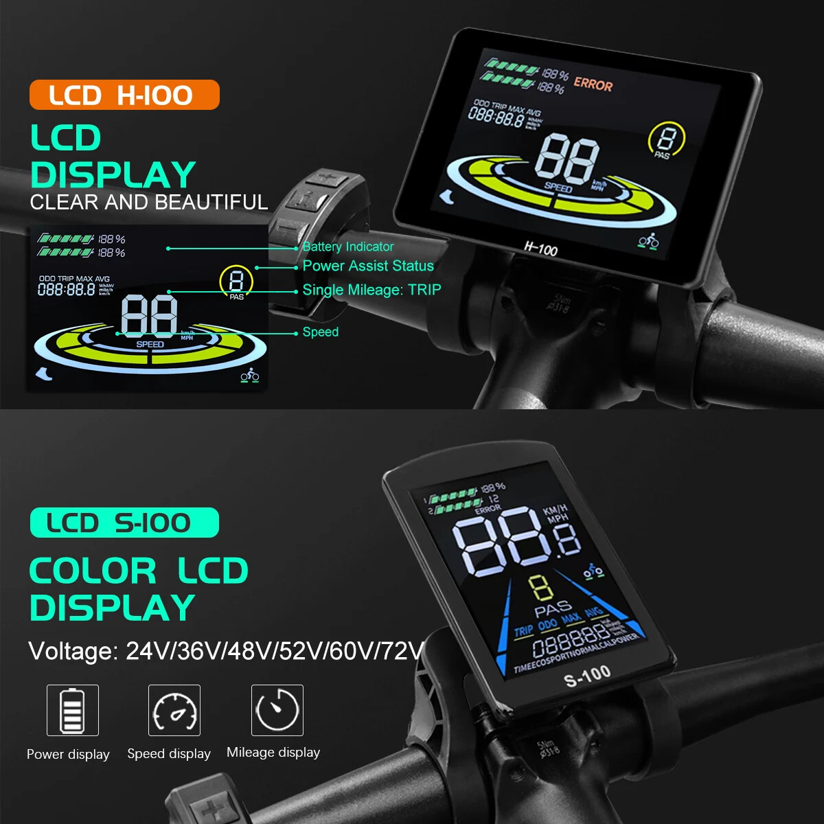 E-bicycle Sine Wave 3 Mode Controller 17A 26A 30A 40A 4V/36V/48V/52V Controller